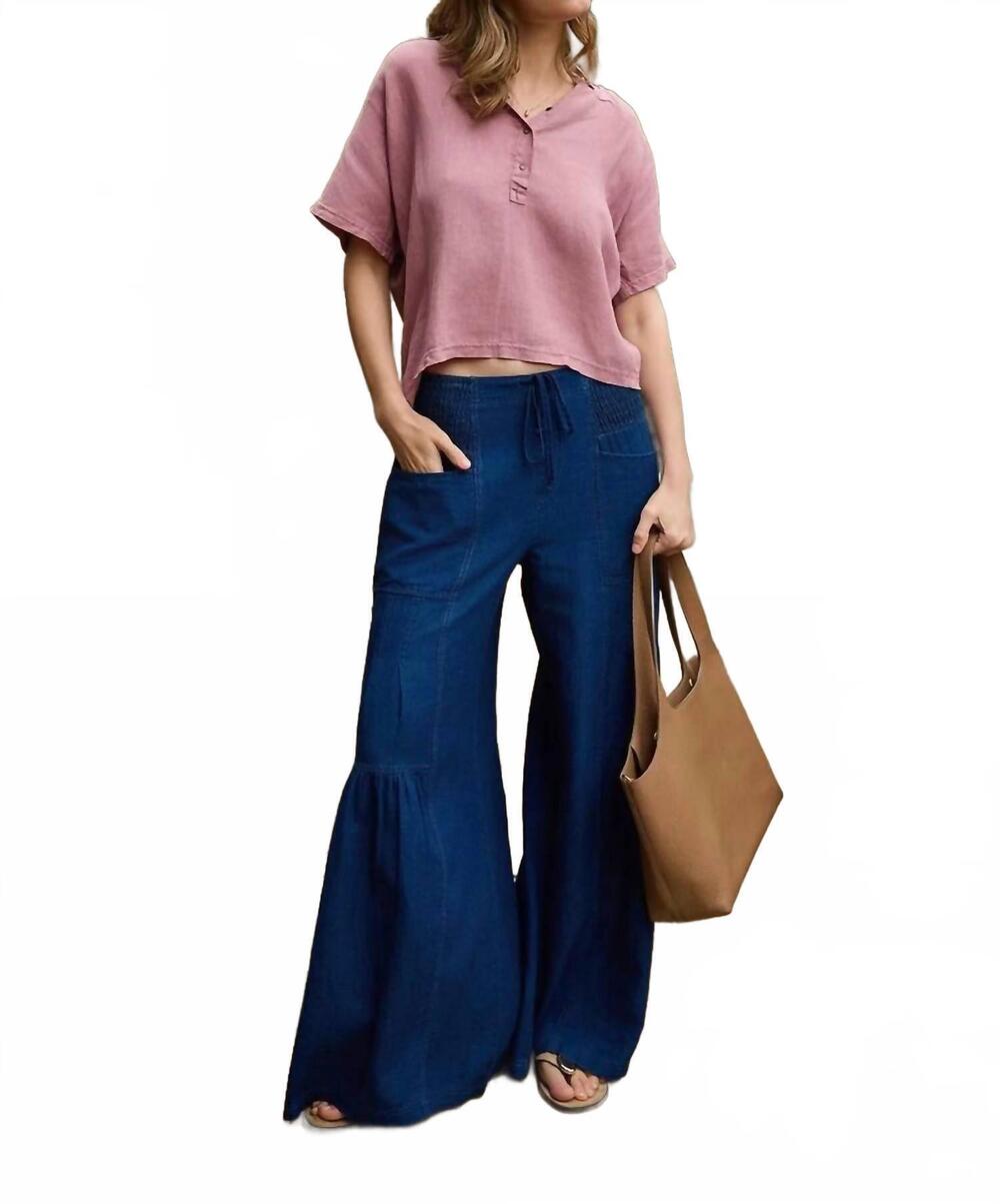 NEW XCVI zain twill tiered wide leg pants in sluice wash